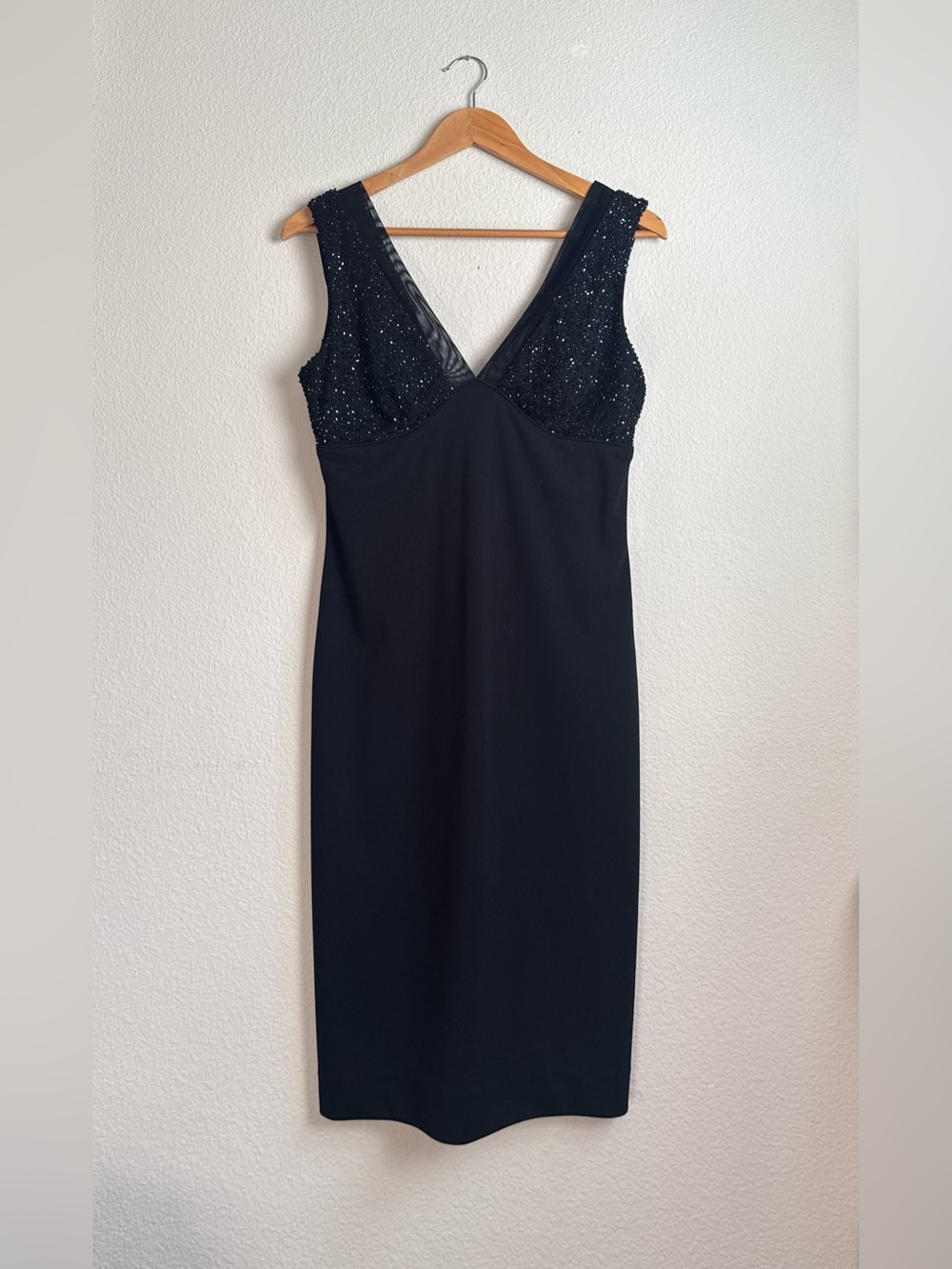 Vintage Cache Black Beaded Cocktail Dress Size 4 Y2K Whimsigoth 90s V-Neck Midi